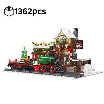 Christmas Train Platform With Light Street View Building Blocks Bricks