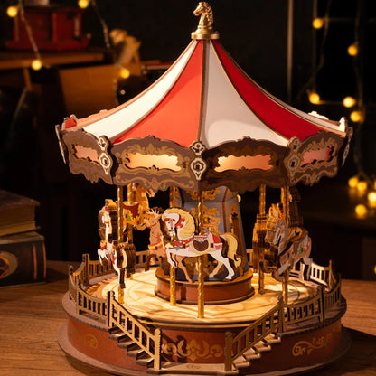 3D Wooden Puzzle Carousel Music Box