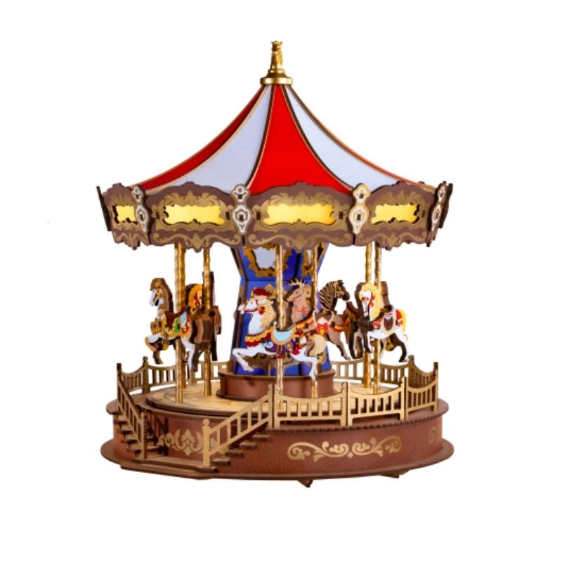 3D Wooden Puzzle Carousel Music Box